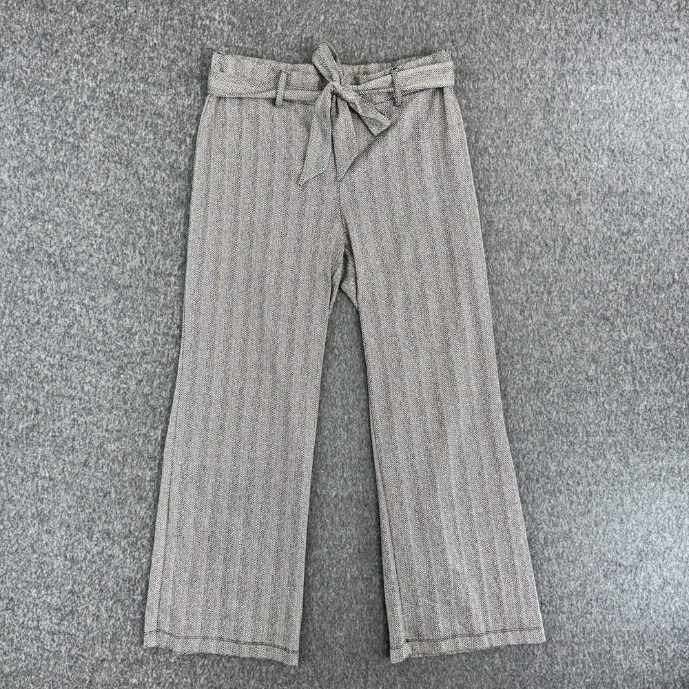John Paul Richard Tie Waist Paperbag Straight Herringbone Gray Womens L